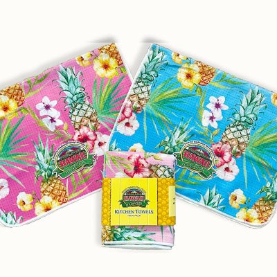 HAWAII PLANTATION KITCHEN TOWELS - TWIN PACK (PINK & BLUE)