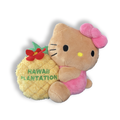 HELLO KITTY - 6" PLUSH WITH PINK RIBBON AND BIG PINEAPPLE